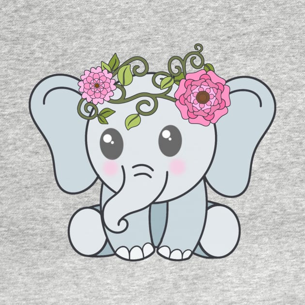 Baba Elephant with crown of flowers by AlondraHanley